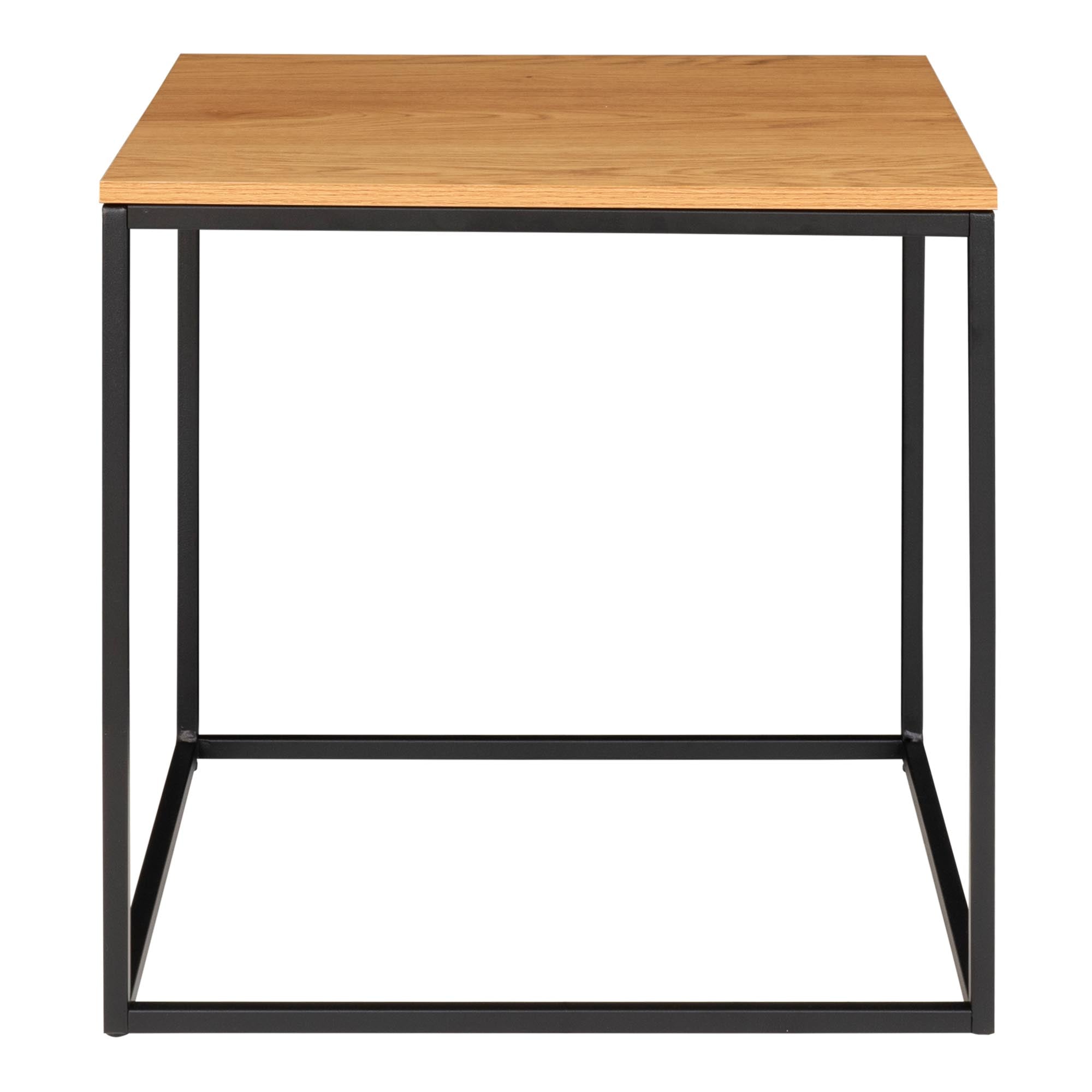 Table d'appoint Vita chêne naturel vue de face cadre métal noir tubulaire carré