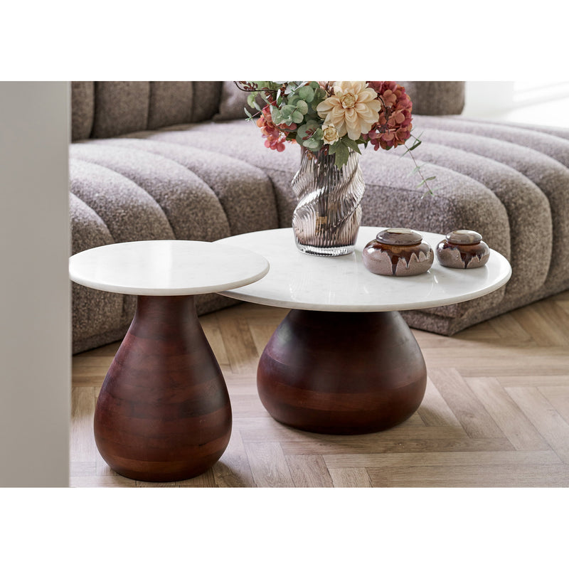 Dimensions Heide Side Table - White Marble & Carved Mango Wood Base - Ø 40 × 41 cm