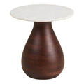 Table d'appoint Heide socle manguier brun plateau marbre blanc Ø40 vue de face