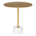 Table d'appoint Lecco acier laiton Ø51 cm socle marbre blanc H52 cm vue de face