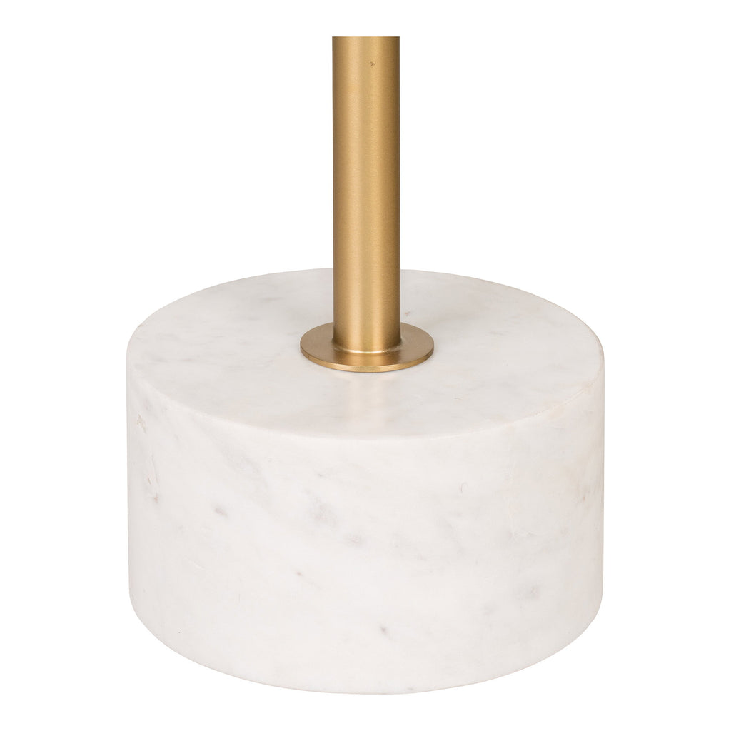 Table d'appoint Lecco détail socle marbre blanc veiné massif tige laiton brossé