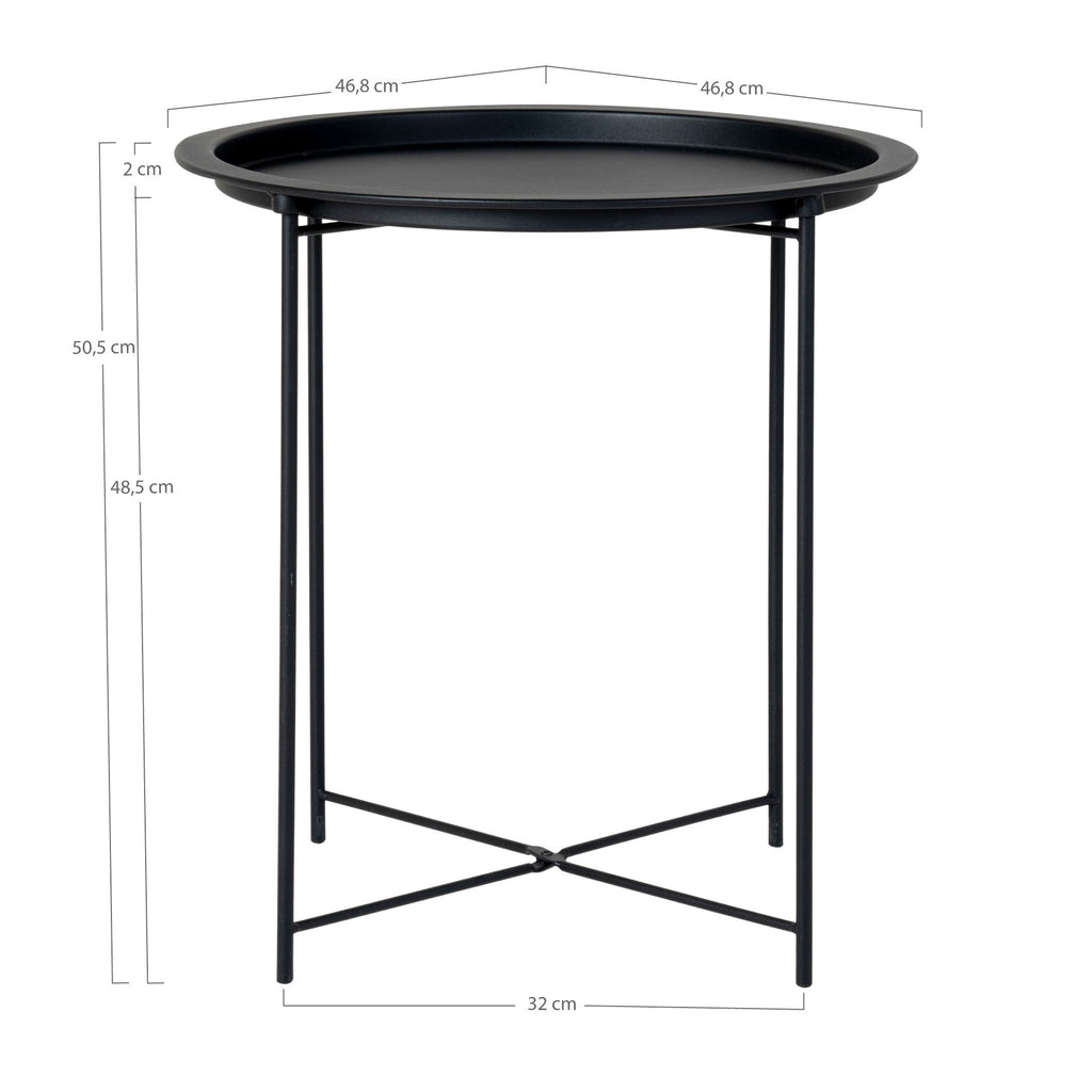 Table d'appoint Bastia noir avec cotes ø46,8 cm hauteur 50,5 cm pieds en croix