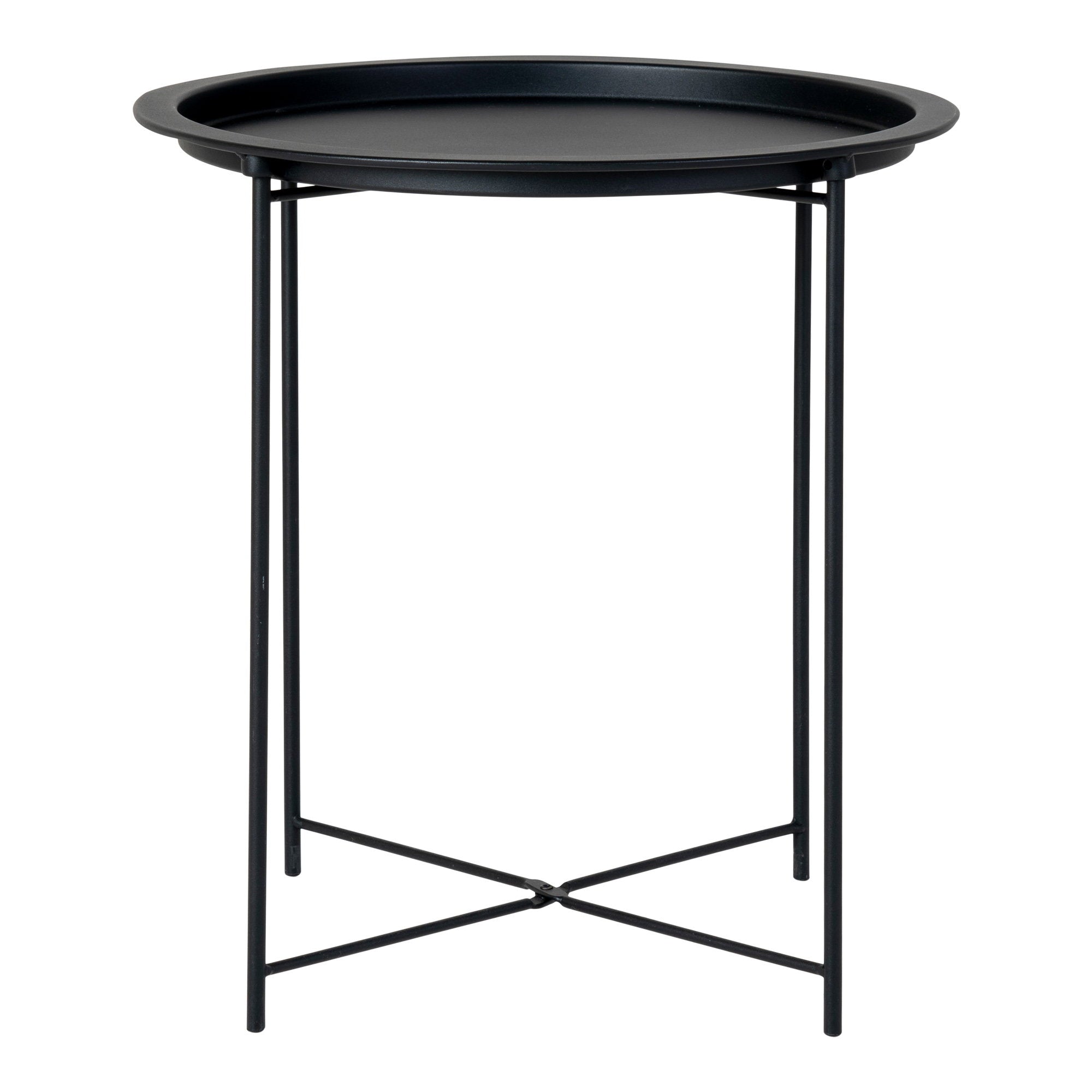 Table d'appoint Bastia acier noir mat vue de face plateau rebord pieds fins
