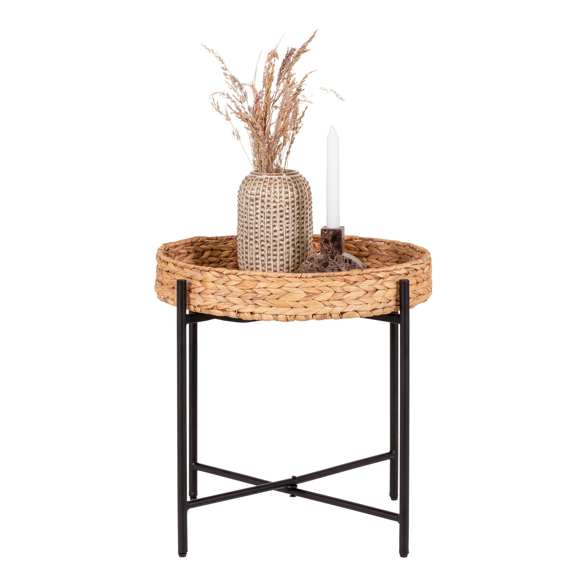 Table d'appoint Naro jacinthe tressée avec vase fleurs séchées bougie décoration