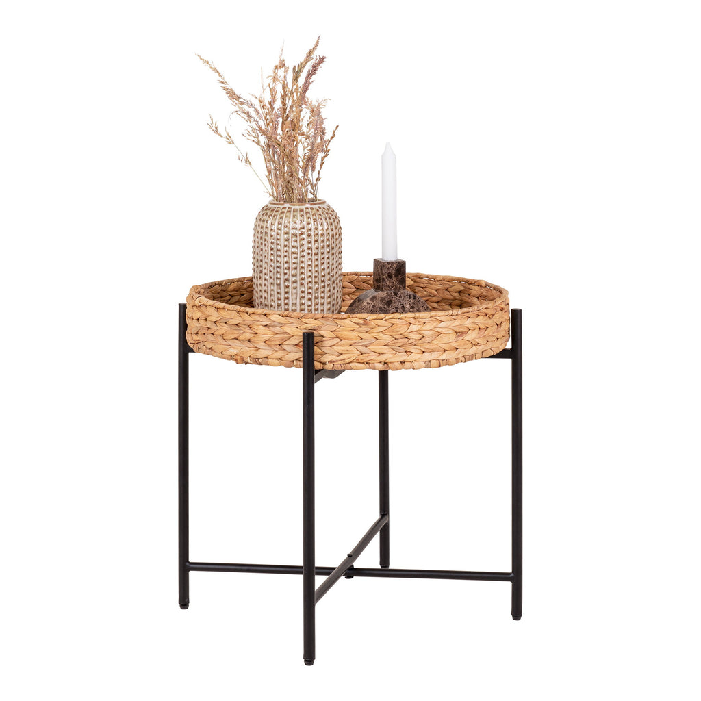 Table d'appoint Naro jacinthe eau fond blanc vue profil légèrement de côté stylee