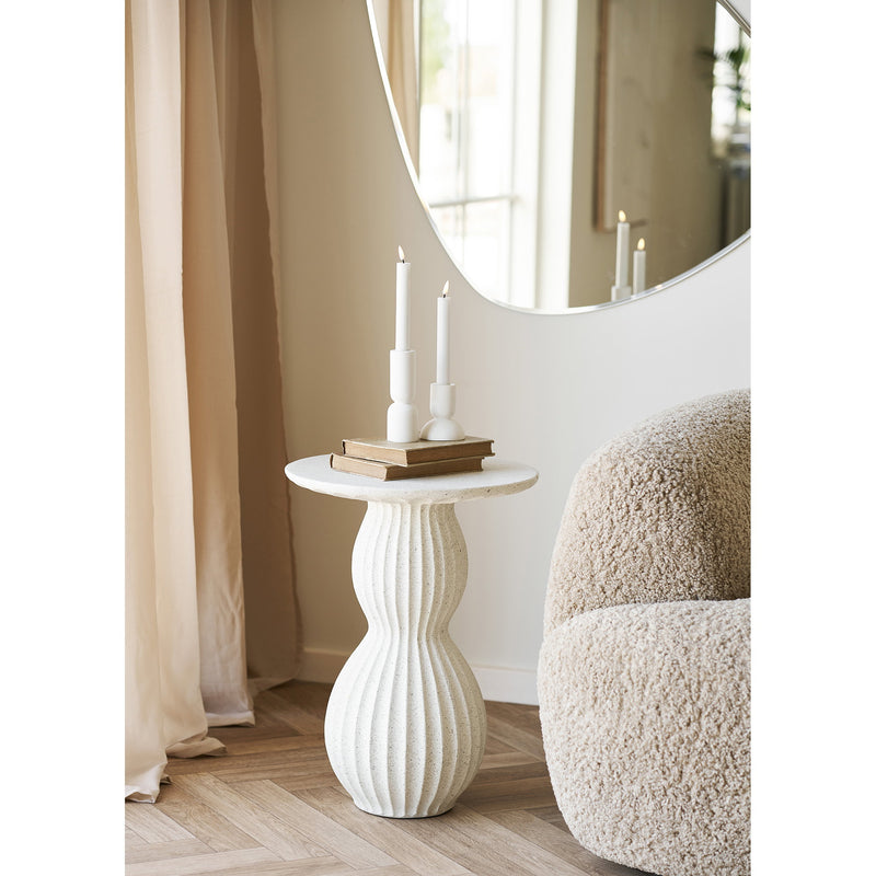 Dimensions Newtown Side Table – White Striped Fiberclay – Ø 40 × H 55 cm