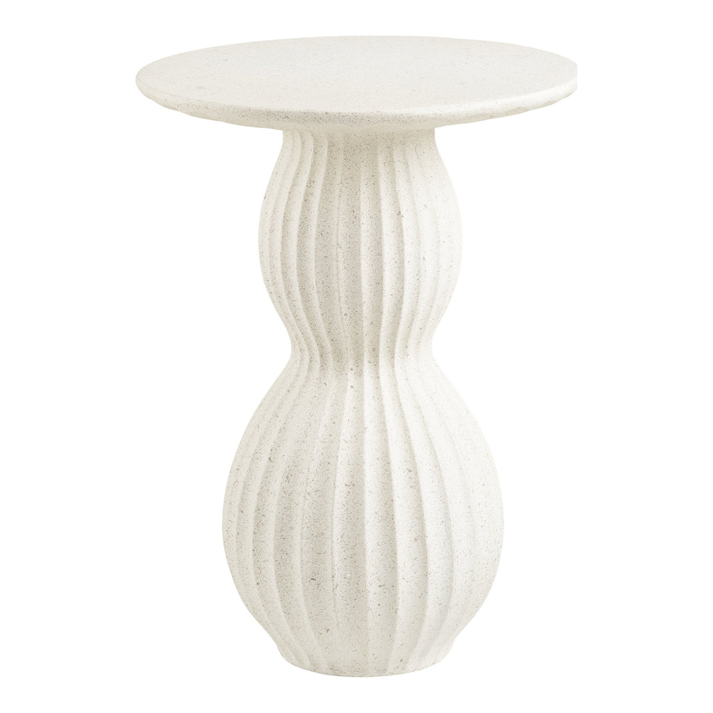 Table d'appoint Newtown fiberclay blanc strié plateau rond vue de face fond blanc