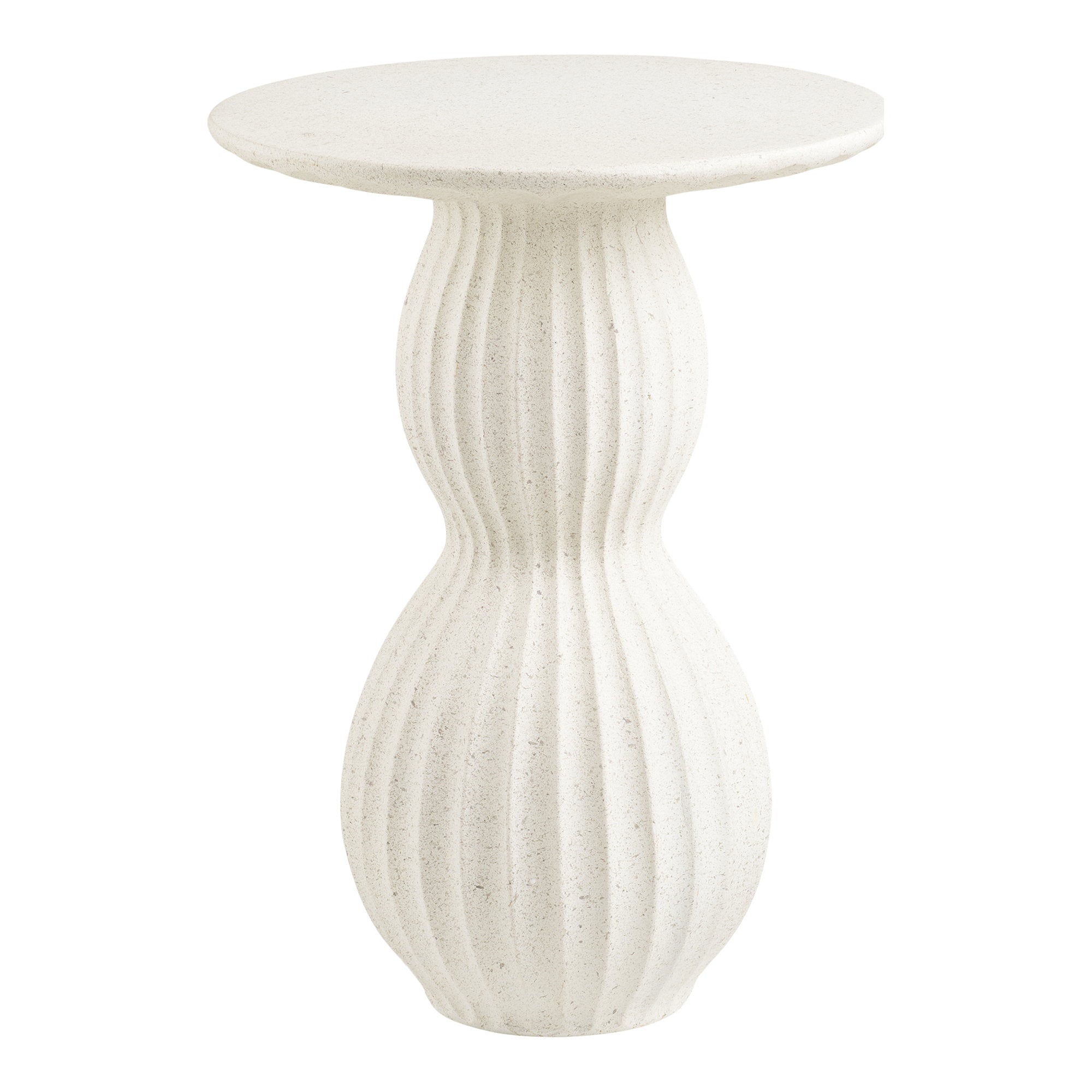 Table d'appoint Newtown fiberclay blanc strié plateau rond vue de face fond blanc