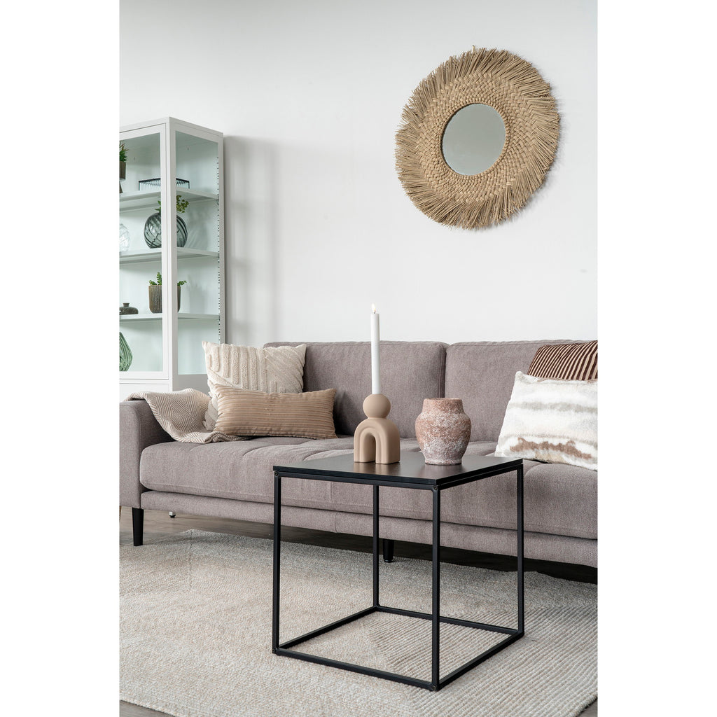 Table d'appoint Vita noire 45x45 cm ambiance salon canapé gris et miroir naturel