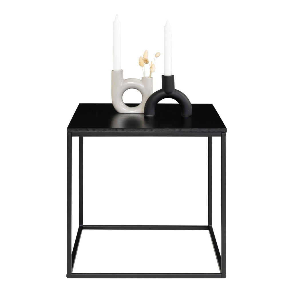 Table d'appoint Vita noire vue de face plateau mélaminé cadre métal carré