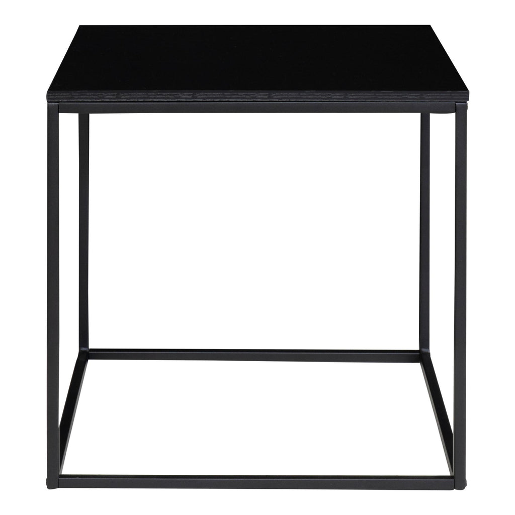Table Vita noire plateau carré avec bougeoirs céramique et fleurs séchées fond blanc