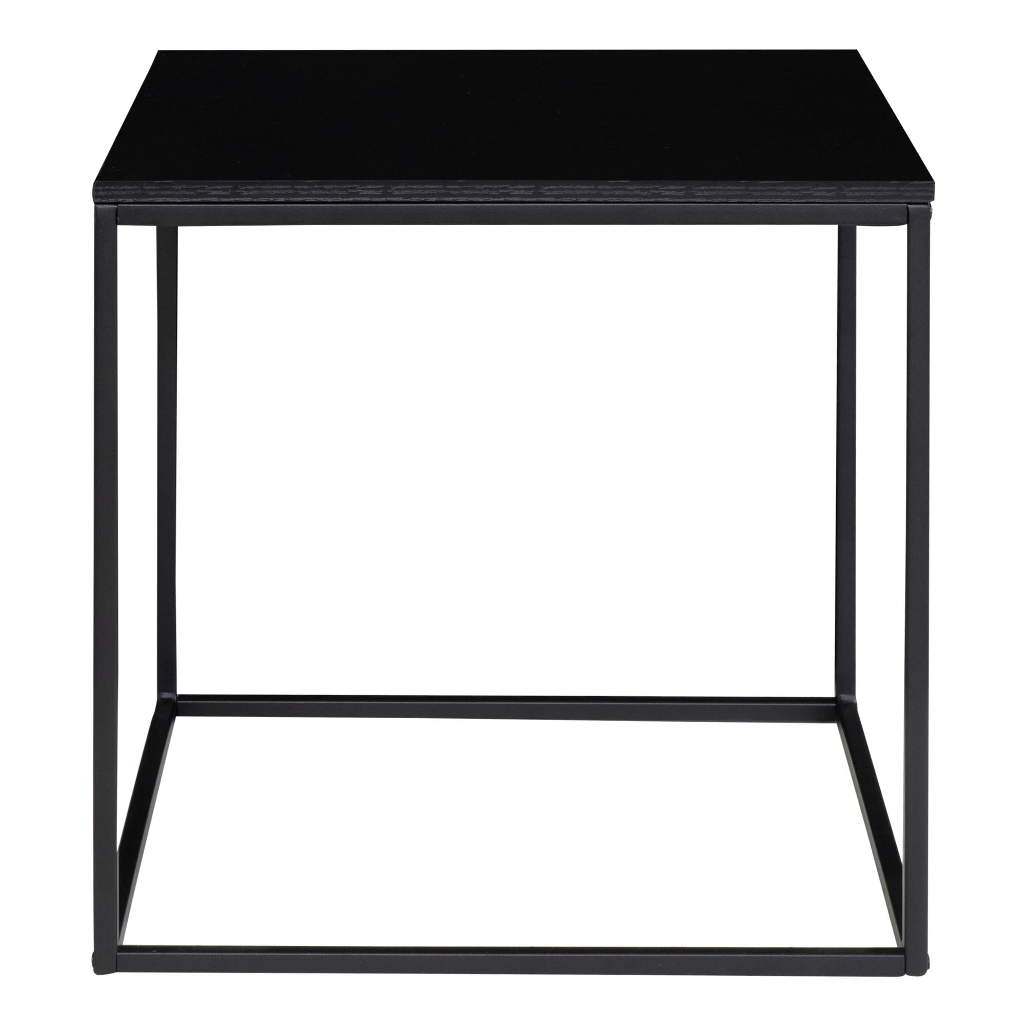 Table Vita noire plateau carré avec bougeoirs céramique et fleurs séchées fond blanc