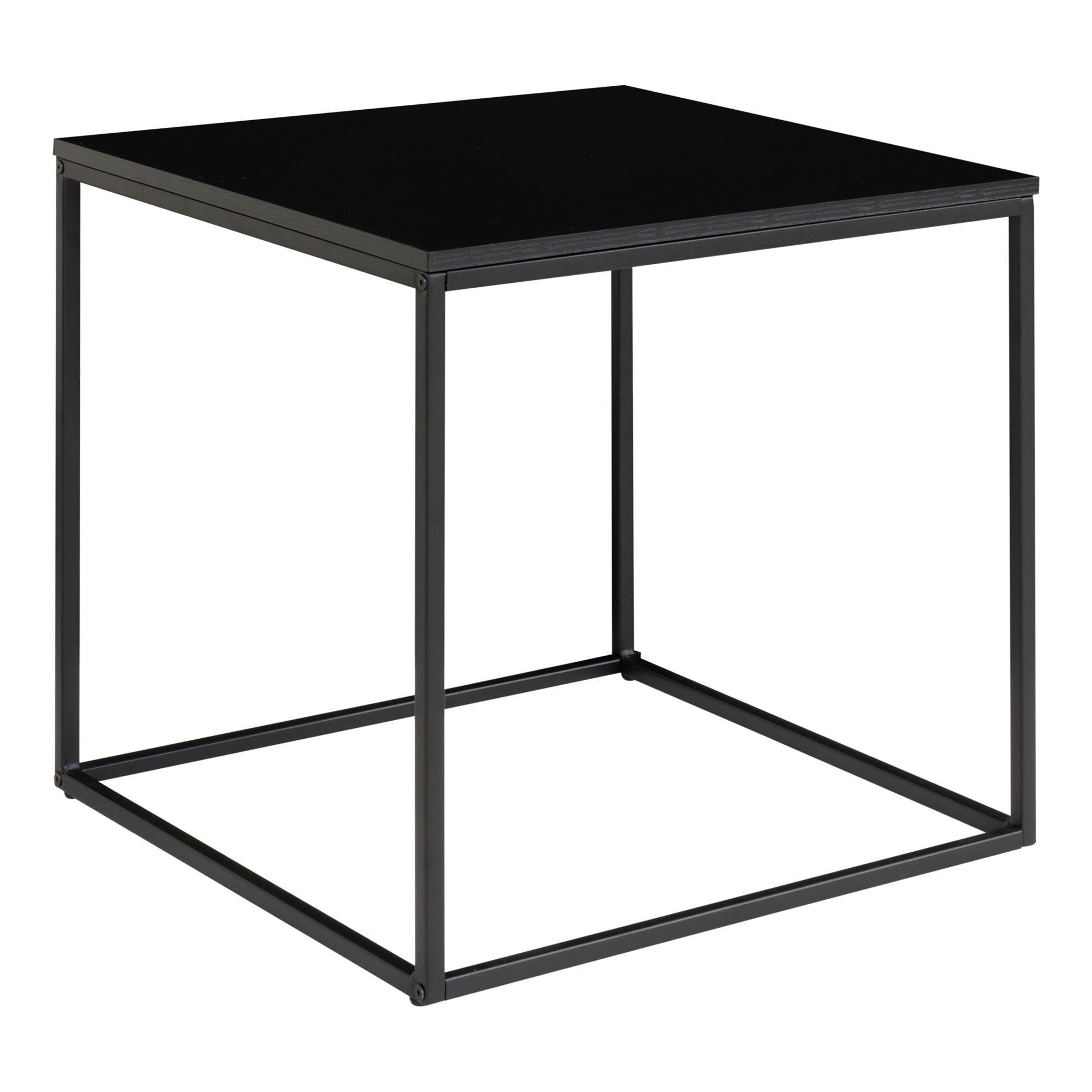 Table d'appoint Vita noire vue trois quarts cadre tubulaire métal 45x45x45 cm
