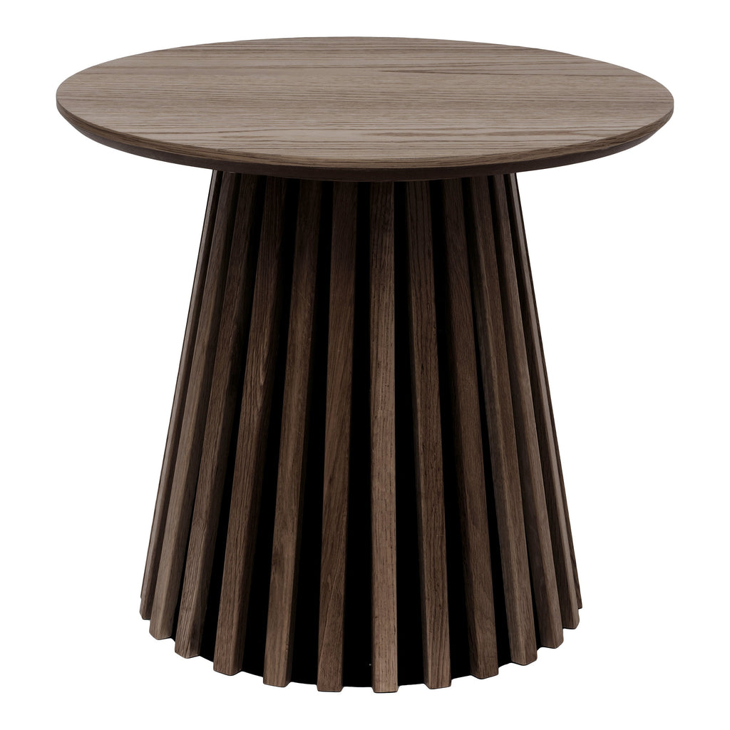 Table d'appoint ronde Osaka chêne fumé piétement lattes vue de face Ø50 cm