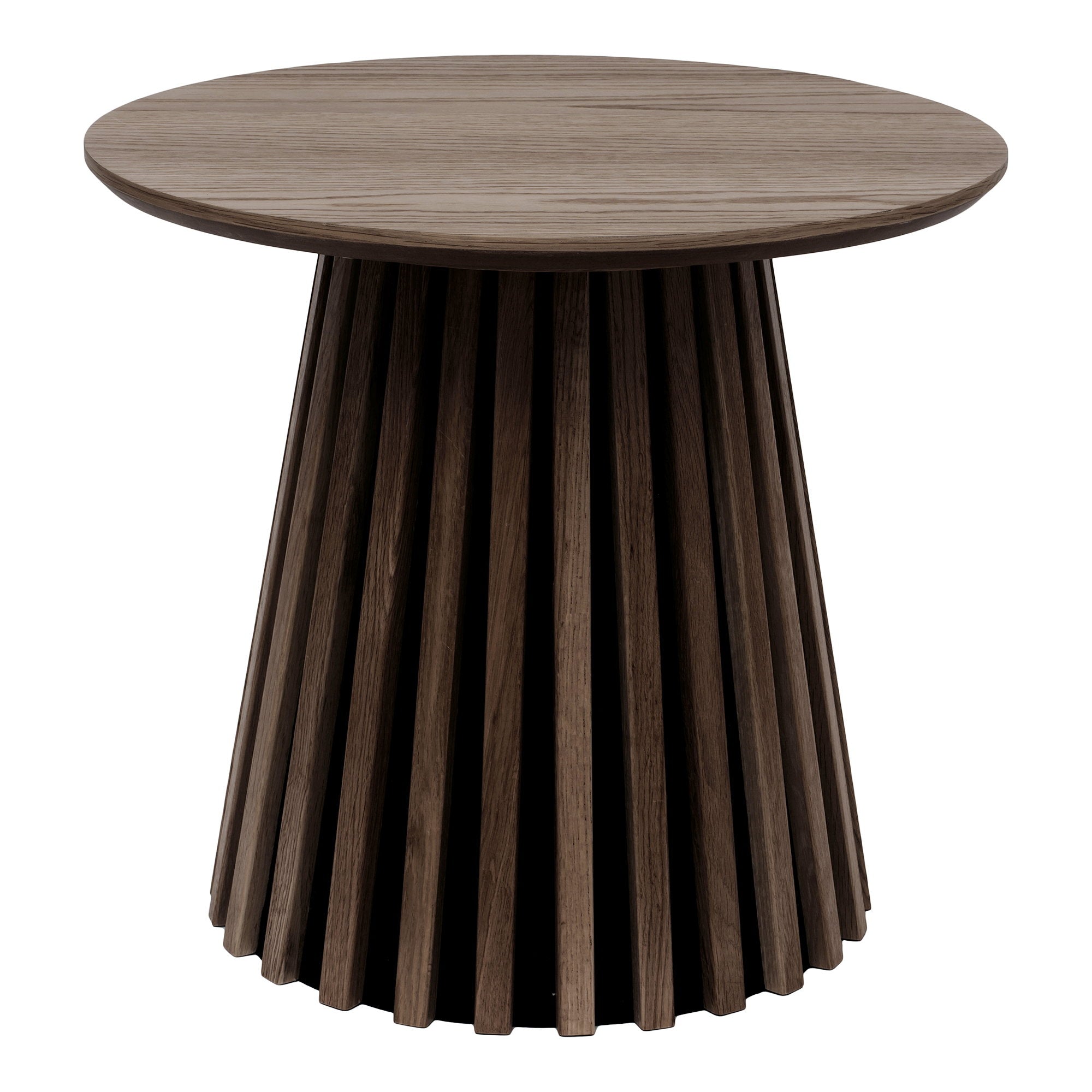Table d'appoint ronde Osaka chêne fumé piétement lattes vue de face Ø50 cm