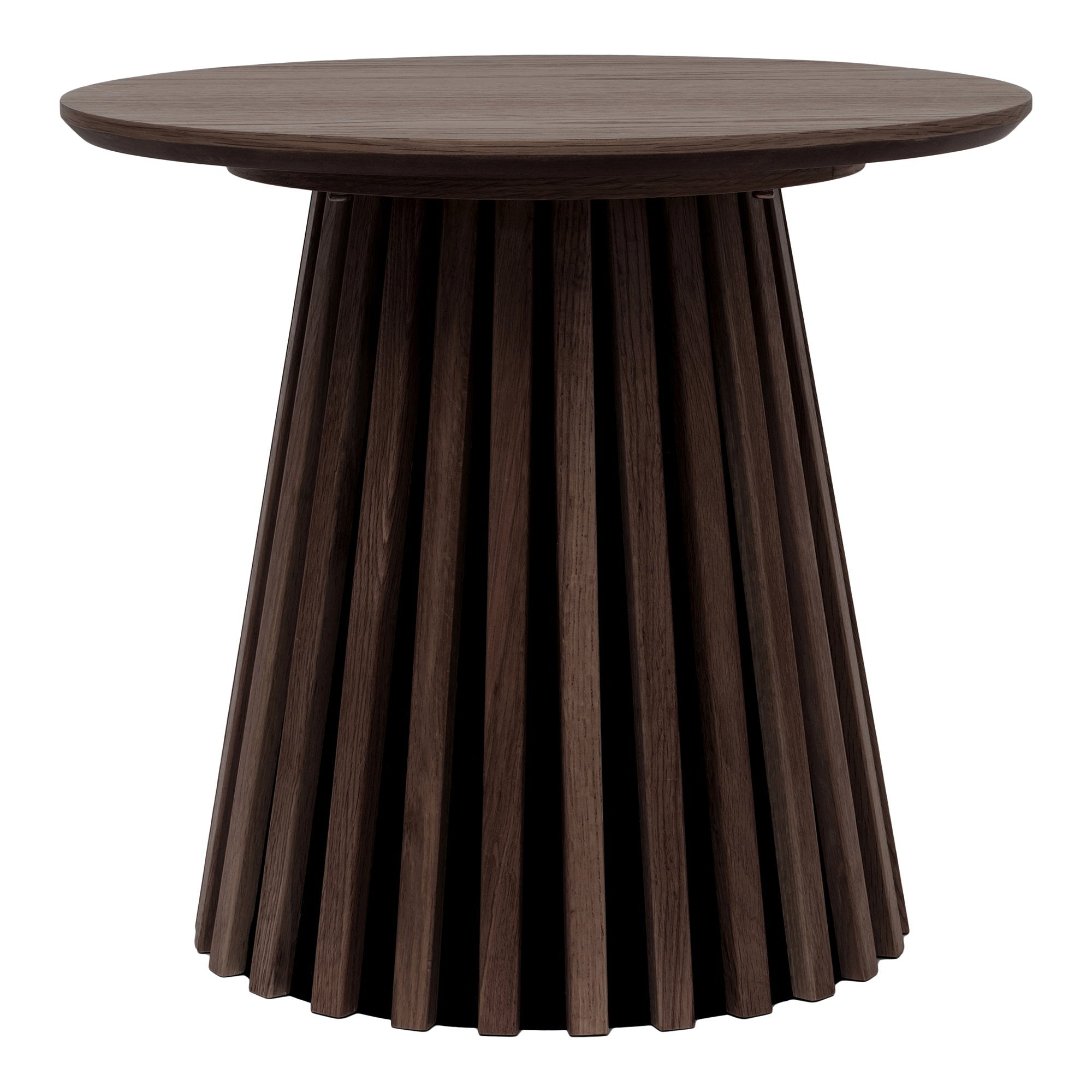 Table d'appoint Osaka chêne fumé piétement lattes rayonnantes brun profond fond blanc
