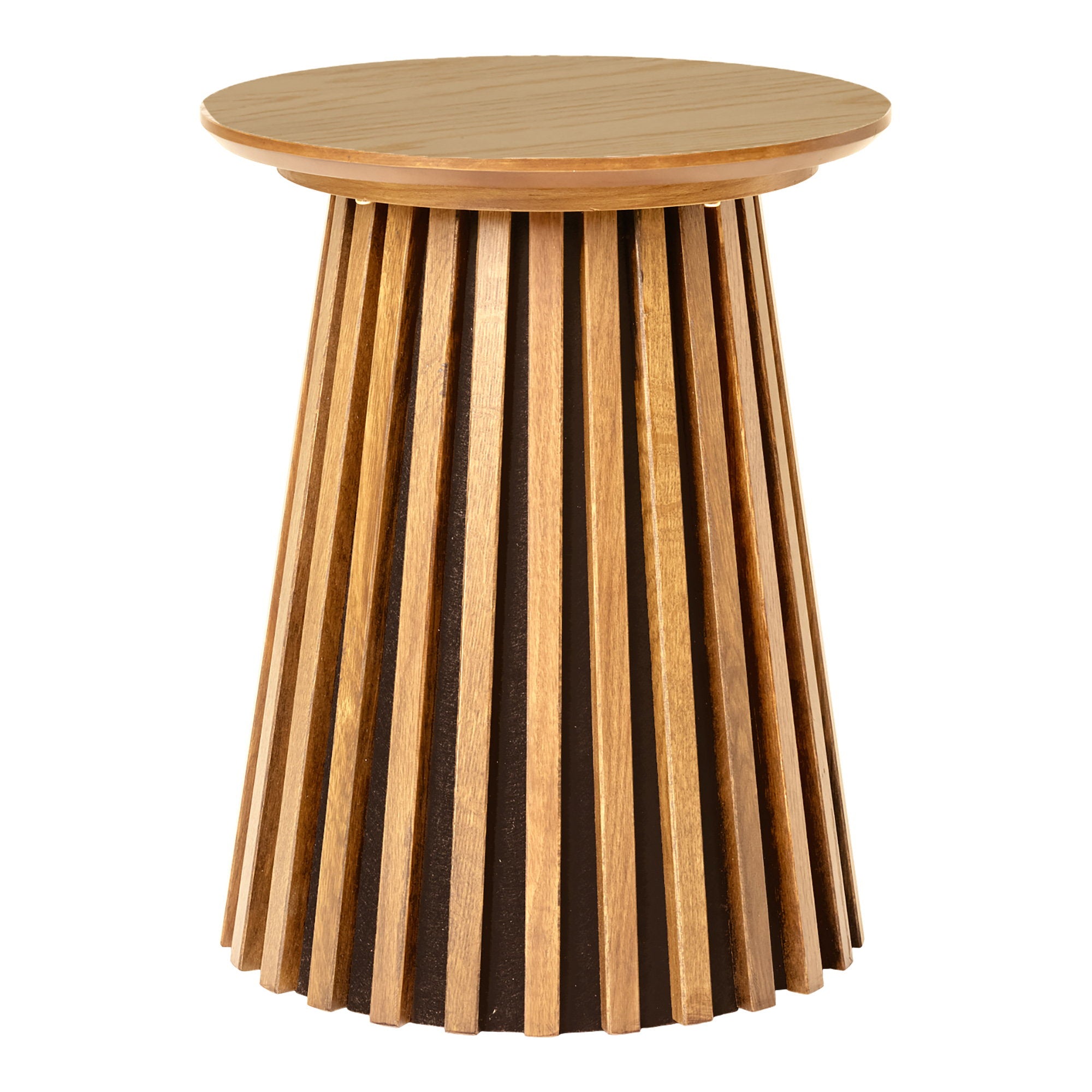 Table d'appoint Osaka placage chêne naturel ø40x50 cm base lattes rayonnantes vue face