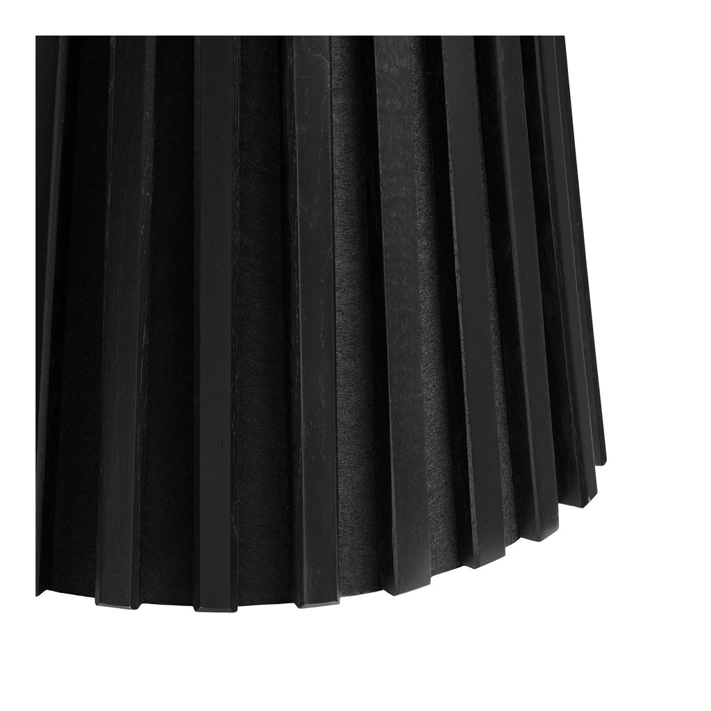 Table d'appoint Osaka chêne noir détail base lattes rayonnantes noir intense jeu ombres