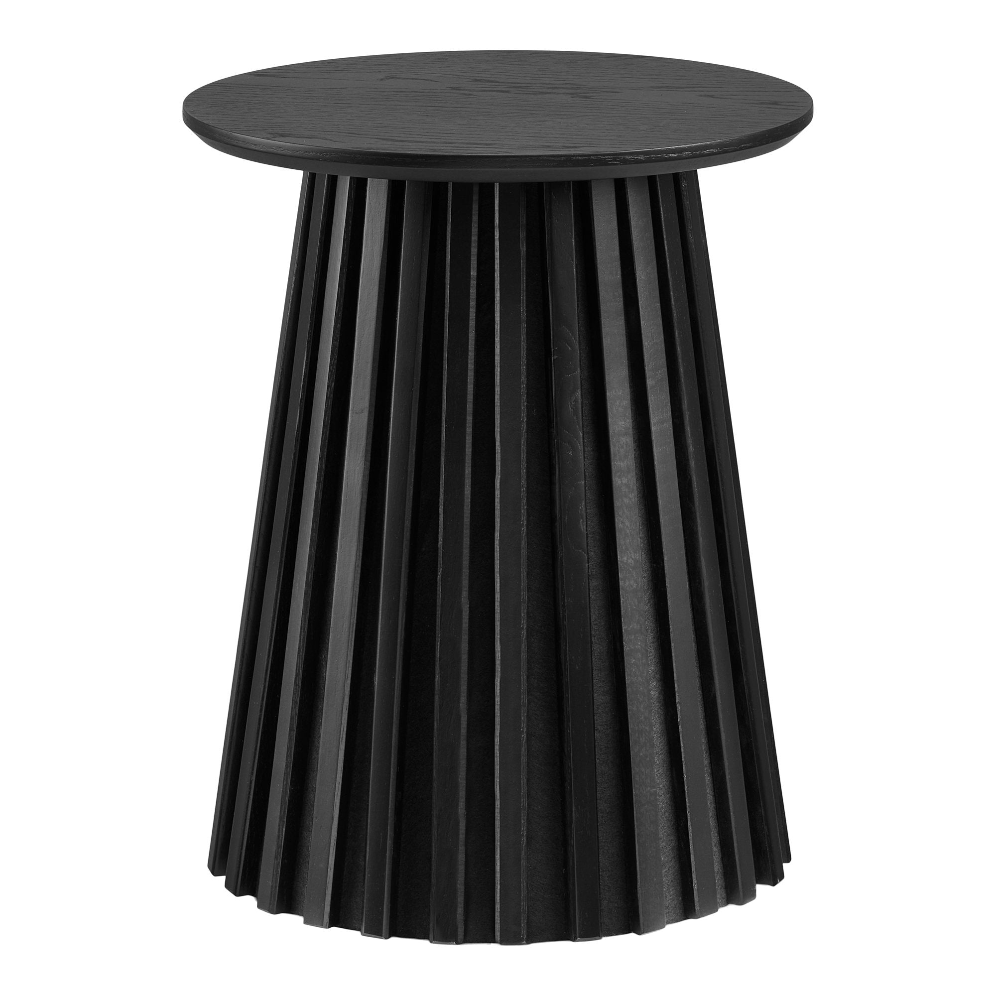 Table d'appoint Osaka chêne noir vue de côté base lattes évasées noir mat