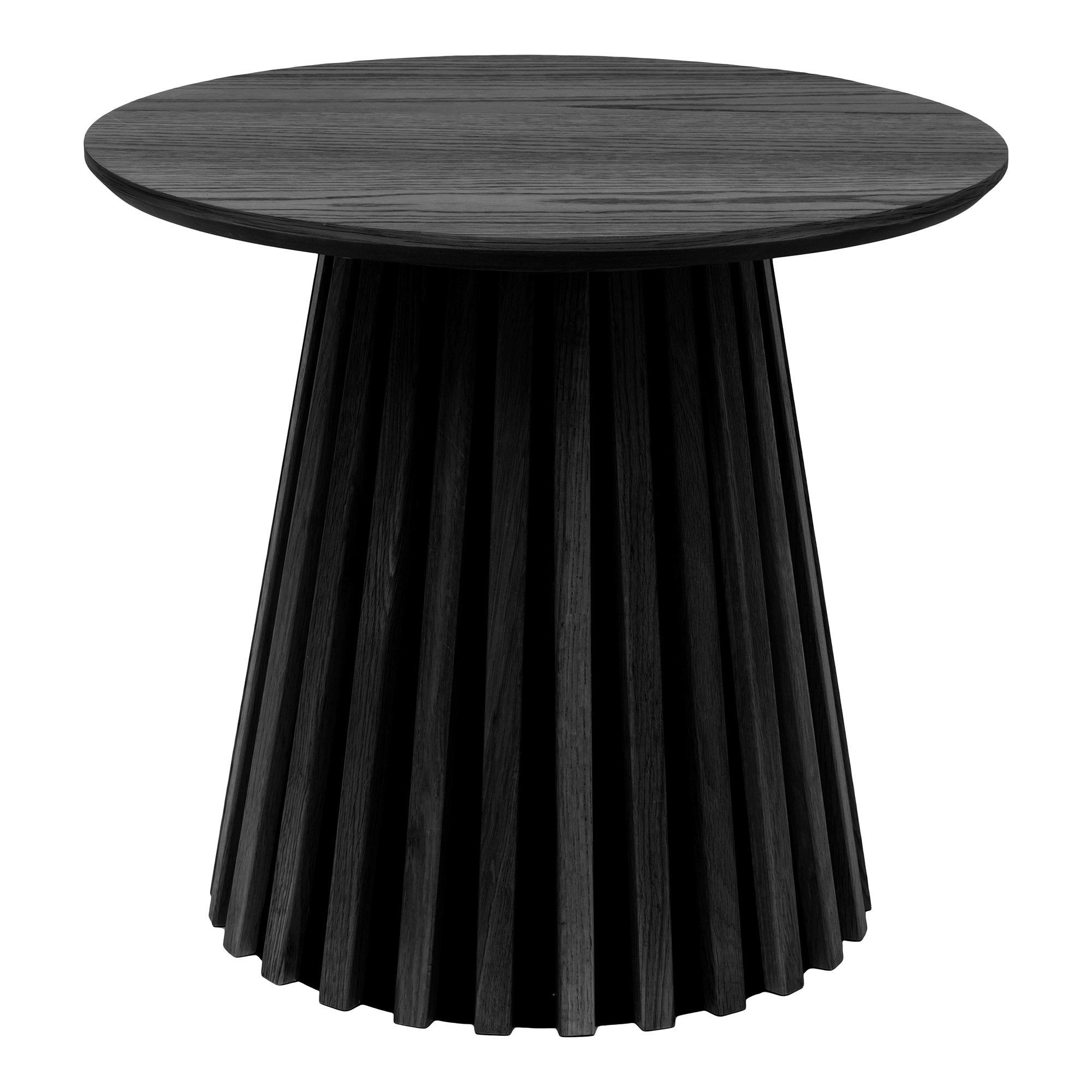 Table d'appoint ronde Osaka chêne noir piétement lattes vue de face Ø50 cm