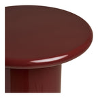 Détail plateau arrondi laqué bordeaux brillant table d'appoint Otago MDF vue plongeante
