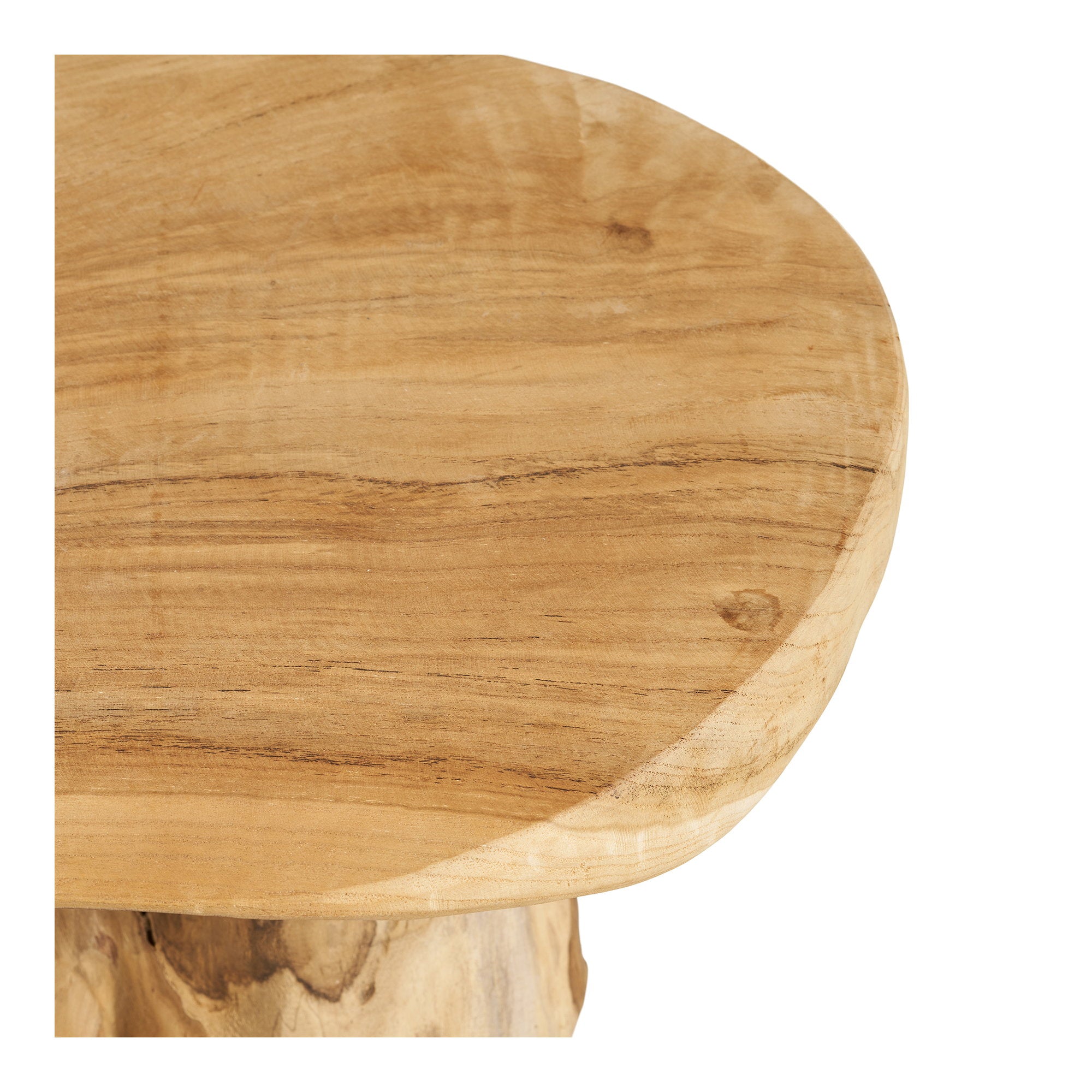 Table Palena teck massif détail jonction plateau racine sculpture naturelle