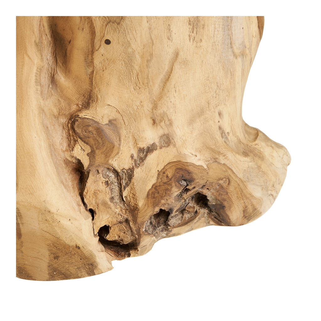 Table Palena teck racine naturelle détail cavités nœuds formes organiques