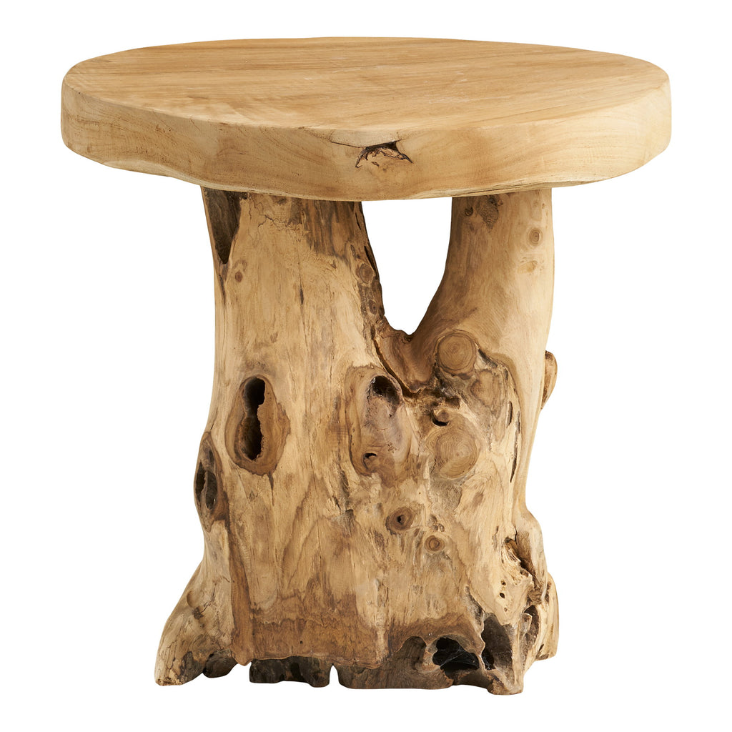 Table d'appoint Palena teck racine naturelle Ø40 H45 cm vue de face