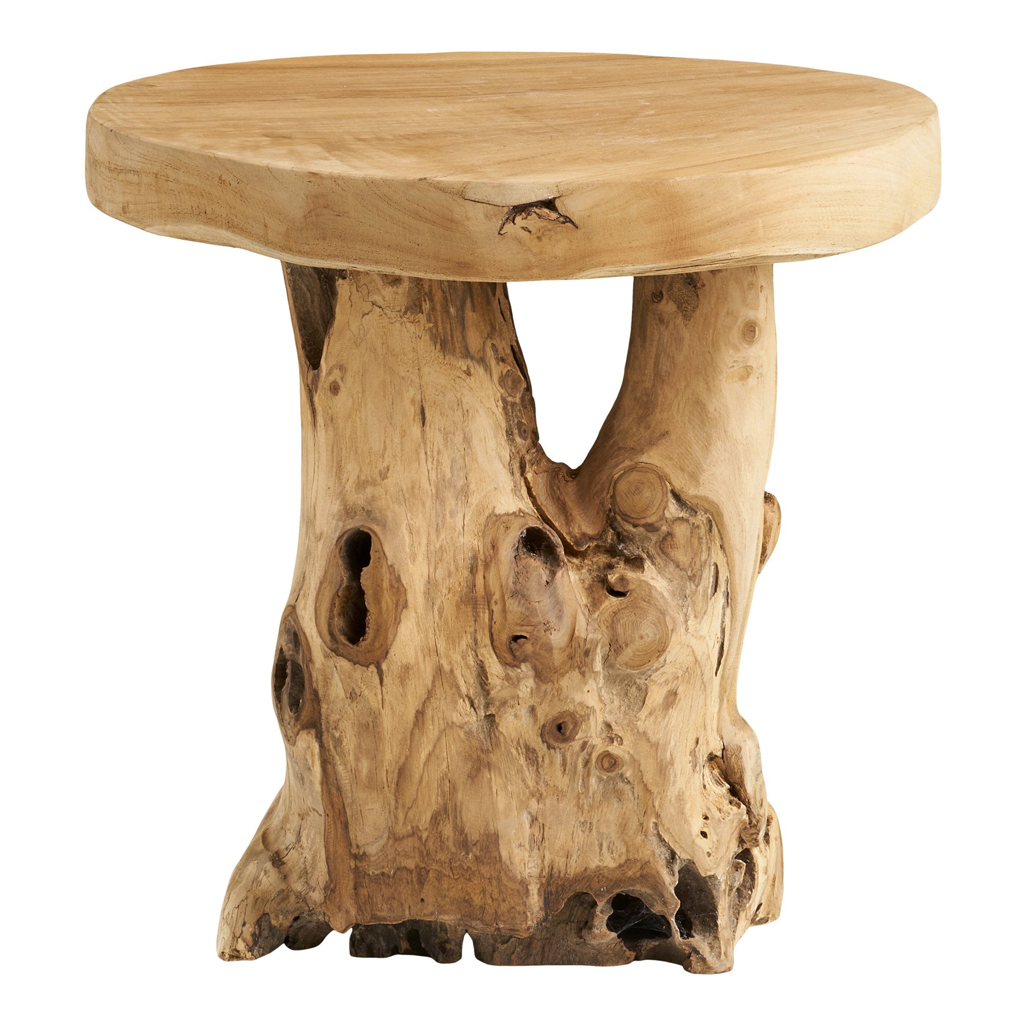 Table d'appoint Palena teck racine naturelle Ø40 H45 cm vue de face