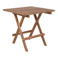 Table d'appoint pliante Bilbao en teck naturel vue 3/4, plateau carré lattes ajourées
