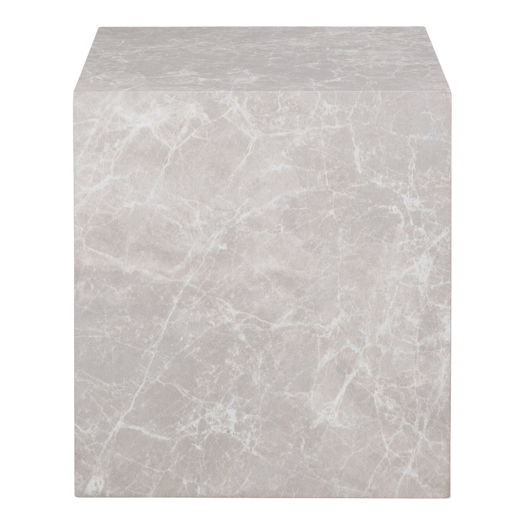 Table d'appoint Prague marbre beige vue de face bloc cubique sans pied