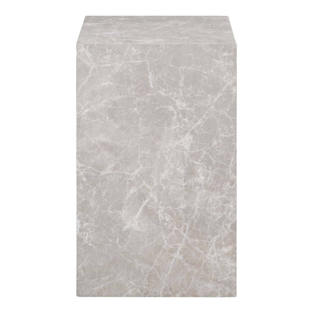 Table d'appoint Prague marbre beige colonne verticale vue de face bloc monolithe