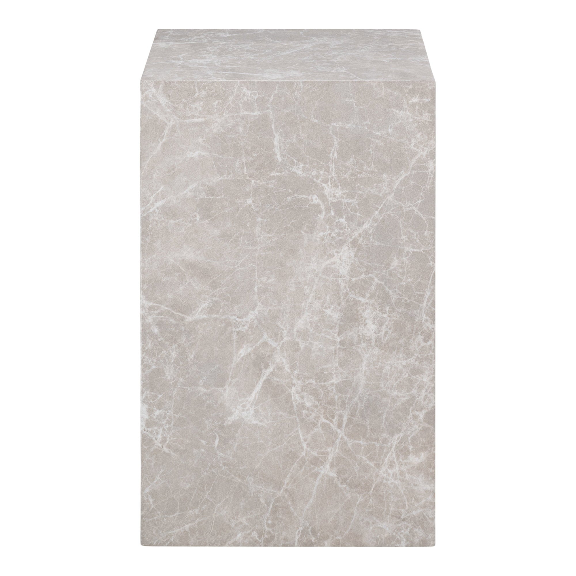 Table d'appoint Prague marbre beige colonne verticale vue de face bloc monolithe