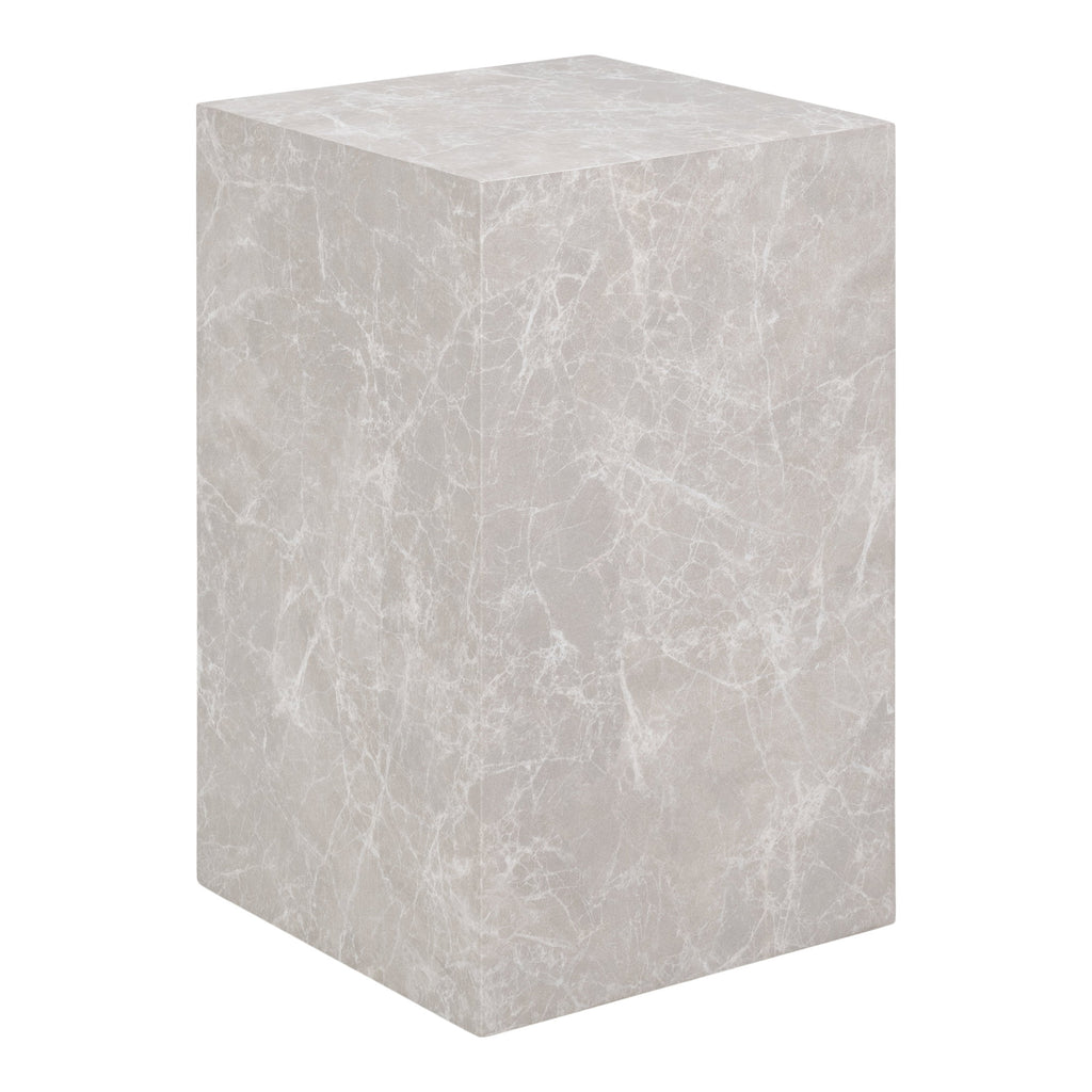 Table d'appoint Prague effet marbre beige 30x30x50 cm colonne monolithe vue trois quarts