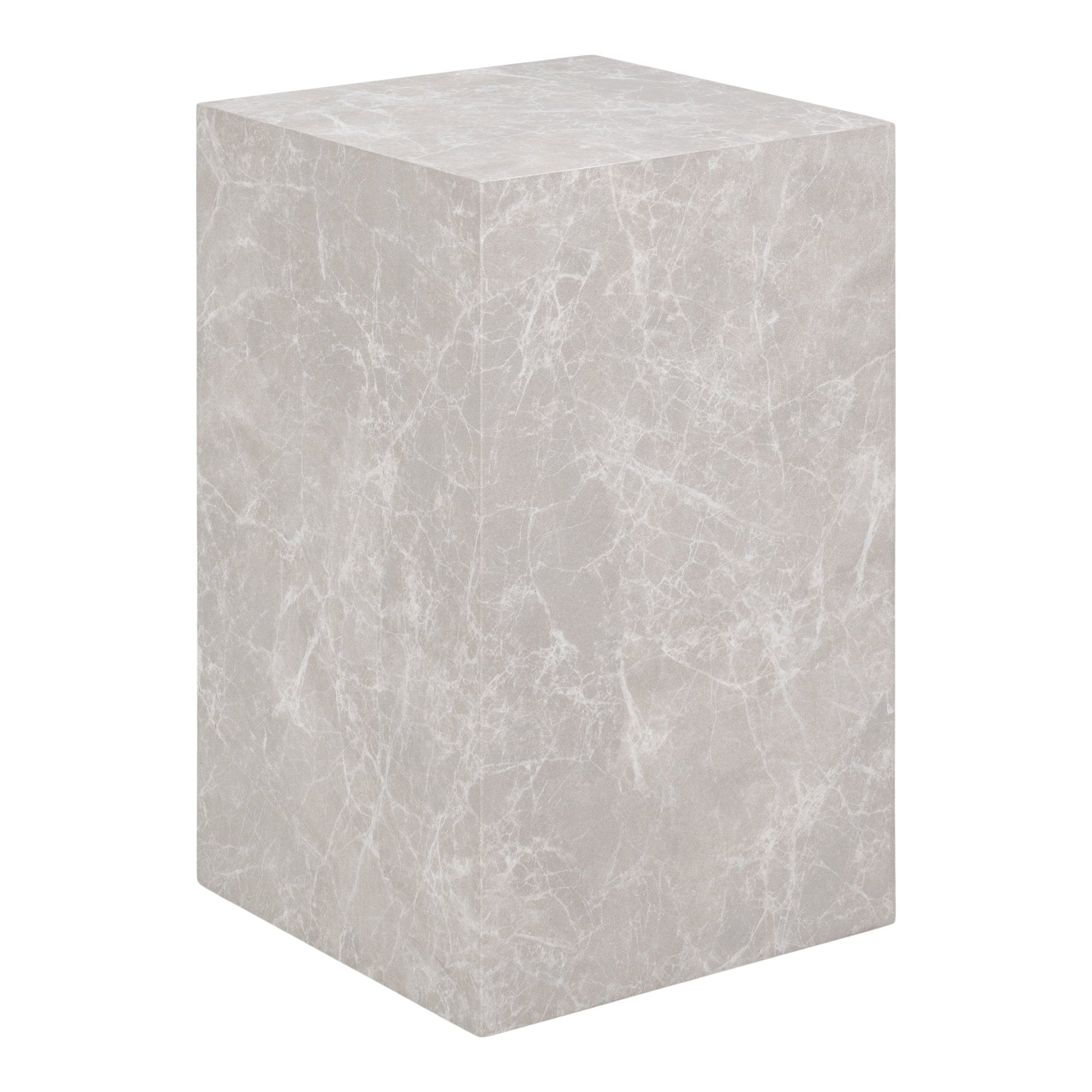 Table d'appoint Prague effet marbre beige 30x30x50 cm colonne monolithe vue trois quarts