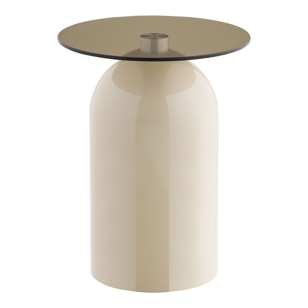 Table d'appoint Ravello socle beige brillant plateau verre fumé Ø40 vue de face