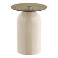 Table d'appoint Ravello socle beige brillant plateau verre fumé Ø40 vue de face