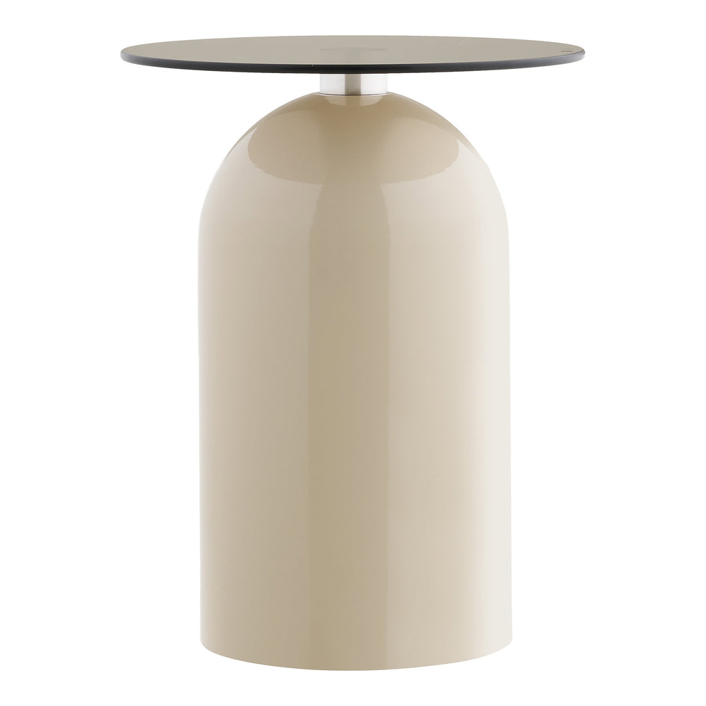 Table d'appoint Ravello beige verre fumé vue trois quarts forme dôme arrondie