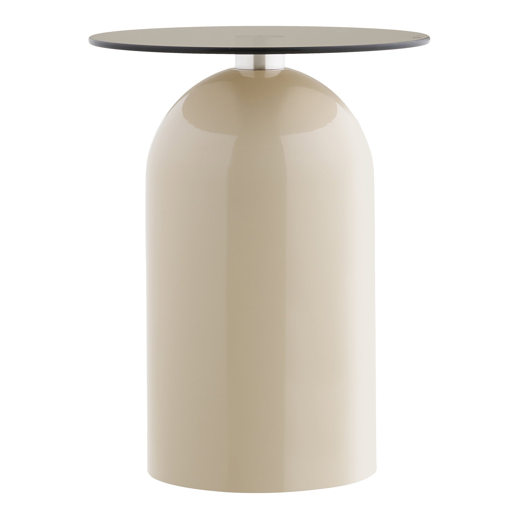 Table d'appoint Ravello beige verre fumé vue trois quarts forme dôme arrondie