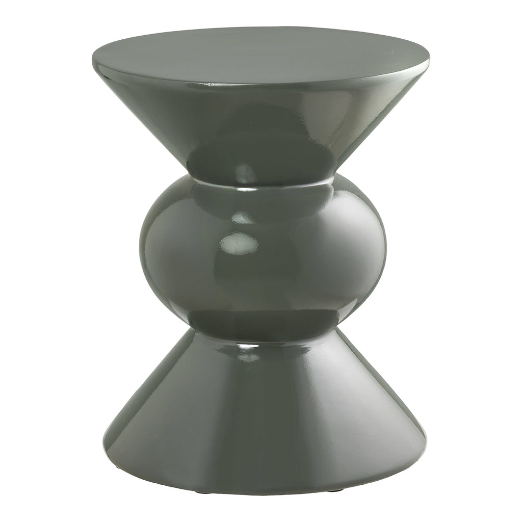 Table d'appoint Rosolina fibre de verre laquée vert sauge Ø34x41 cm vue de face fond blanc