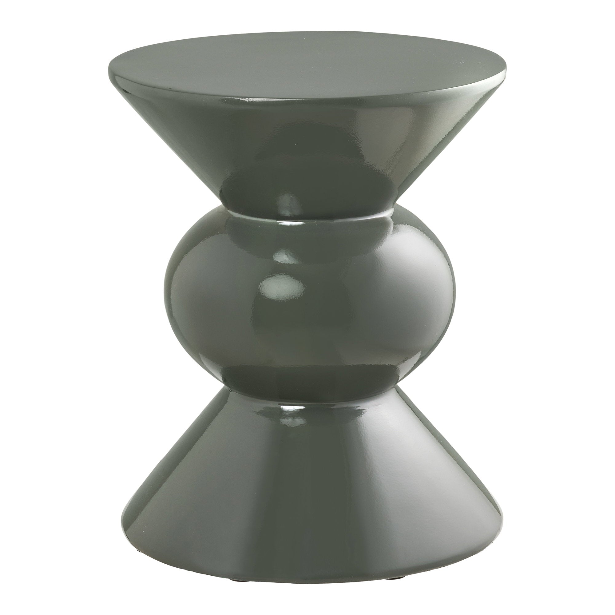 Table d'appoint Rosolina fibre de verre laquée vert sauge Ø34x41 cm vue de face fond blanc