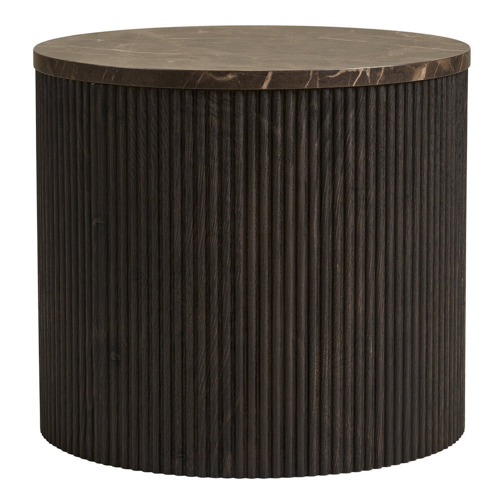 Table d'appoint Rota marbre brun profond cylindre cannelé vue de face fond blanc