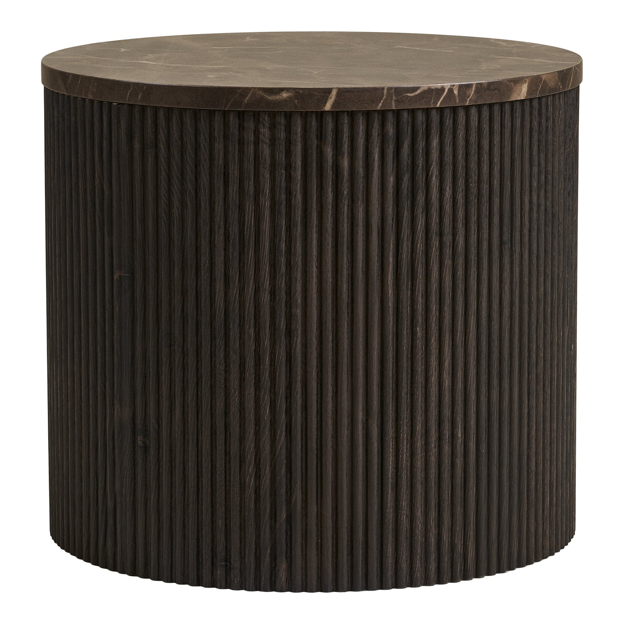 Table d'appoint Rota marbre brun profond cylindre cannelé vue de face fond blanc