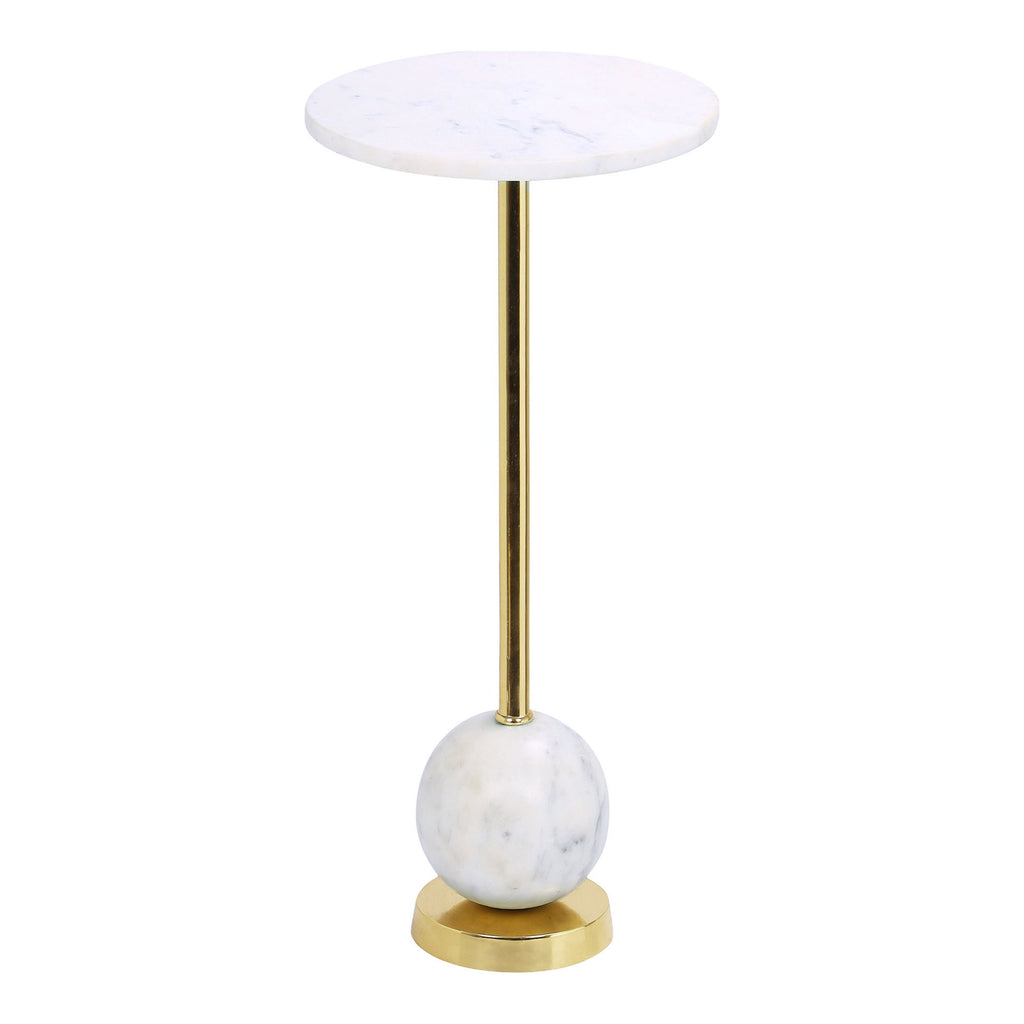 Table d'appoint Salo plateau marbre blanc sphère marbre socle doré vue de face