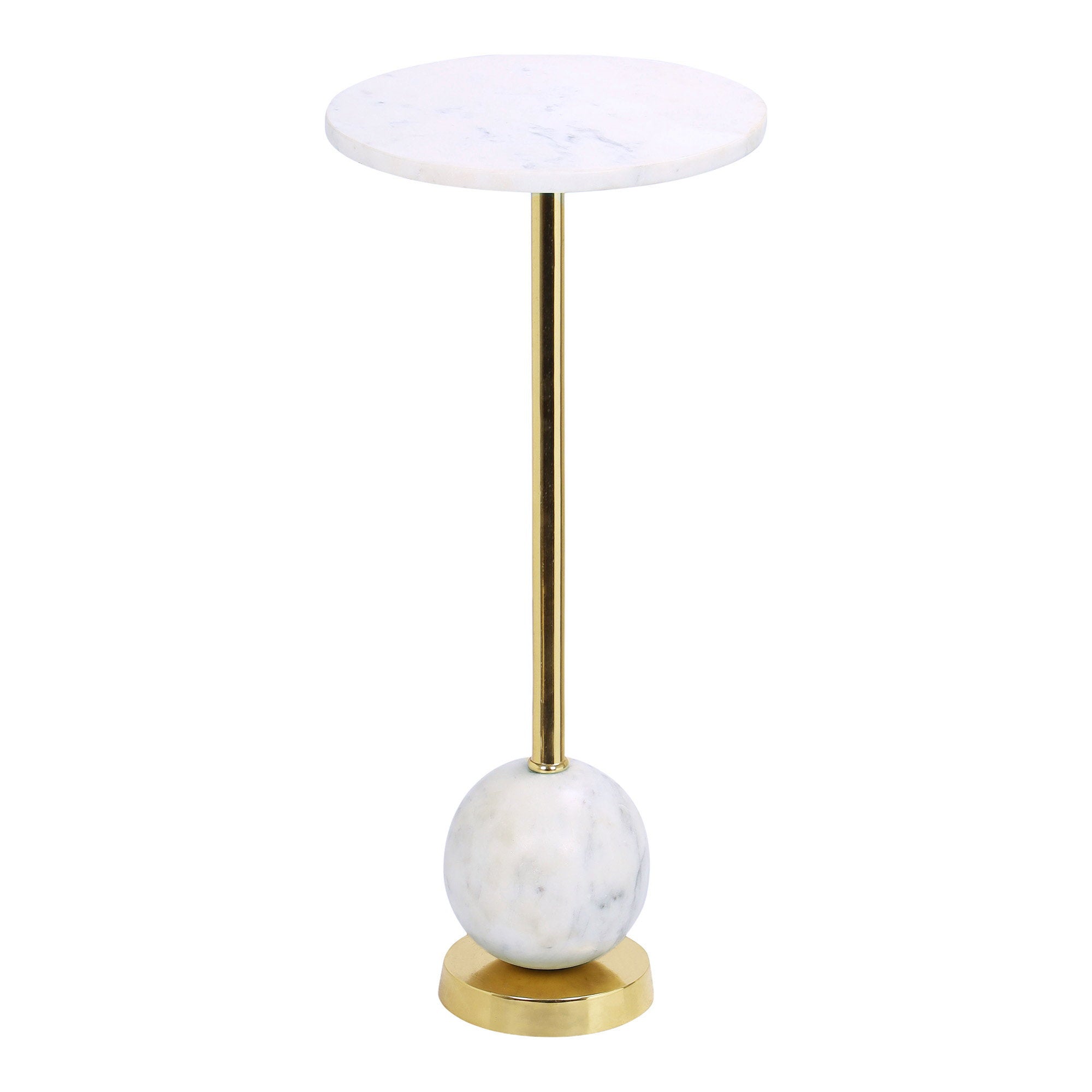 Table d'appoint Salo plateau marbre blanc sphère marbre socle doré vue de face