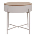 Table d'appoint Sisco acier beige plateau chêne amovible rangement caché Ø40x40 cm face