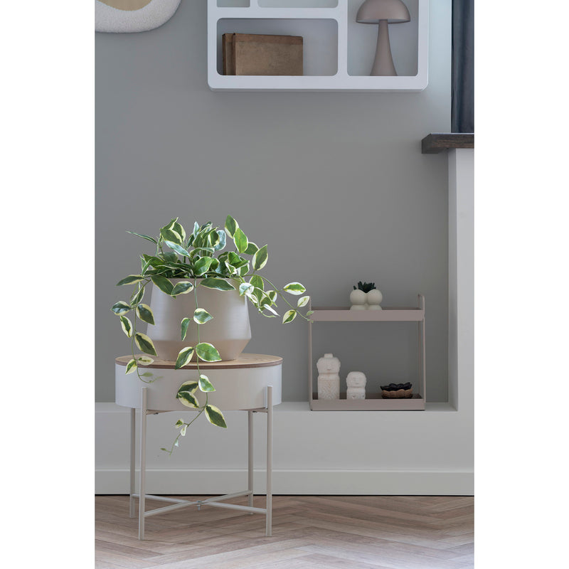 Dimensions Sisco Side Table – Beige Steel & Oak Top, Hidden Storage – Ø 40 cm