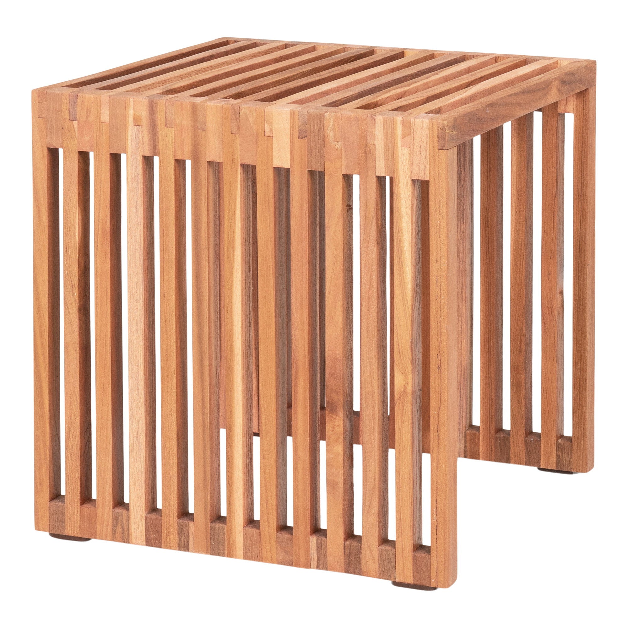 Table d'appoint Pego teck naturel vue de côté profil lames verticales