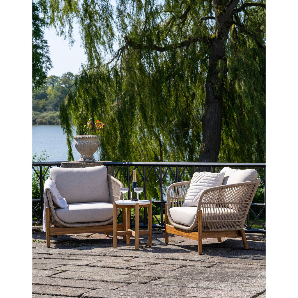 Duo de fauteuils de jardin avec table d'appoint Terracina terrazzo acacia terrasse extérieure
