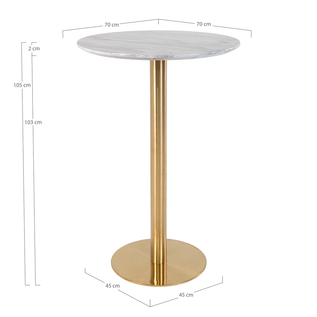 Schéma dimensions table de bar Bolzano ø70 hauteur 105 cm base ø45 cm